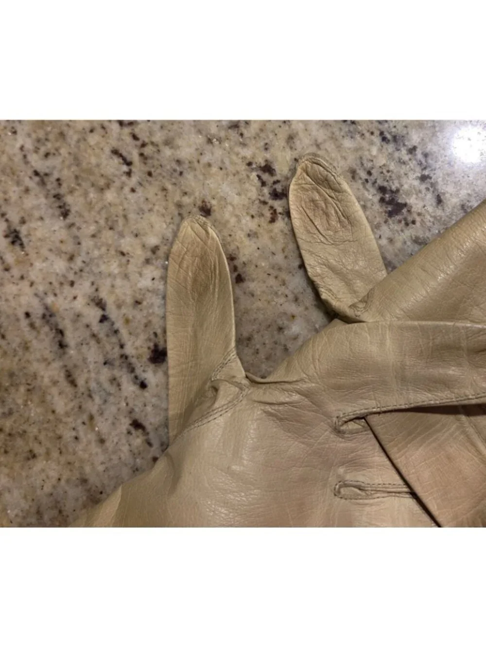Vintage Womens Size S/M 6 3/4 Green Yellow Formal Kid Leather Gloves Eyelet...